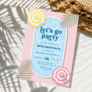 Strand Sommer Poolparty Pink Geburtstag Einladung