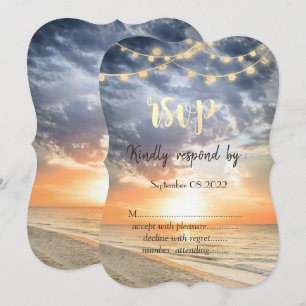 Strand Sonnenaufgang Lichterkette Muschel RSVP Einladung