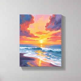 Strand Sonnenuntergang Aquarell Ozean Gemälde Leinwanddruck