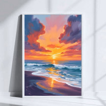 Strand Sonnenuntergang Aquarell Ozean Malerei Kuns
