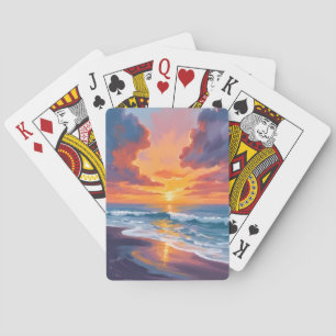 Strand Sonnenuntergang Aquarell Ozean Malerei Kuns Spielkarten
