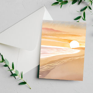 Strand Sonnenuntergang Aquarell   Schöne gelbe Kar