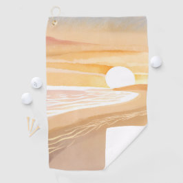 Strand Sonnenuntergang Aquarell | Schöne Gelbe See Golfhandtuch