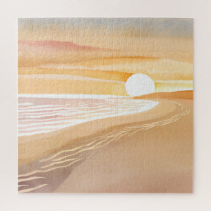 Strand Sonnenuntergang Aquarell   Schönes Gelb 