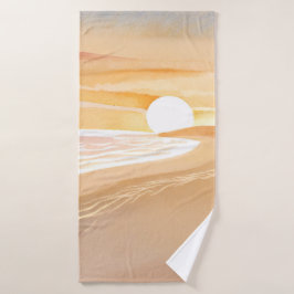 Strand Sonnenuntergang Aquarell | Schönes Gelb Badehandtuch