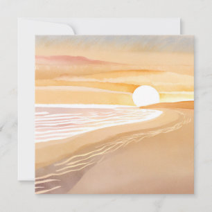 Strand Sonnenuntergang Aquarell Schönes Gelb Dankeskarte