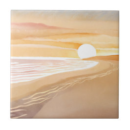 Strand Sonnenuntergang Aquarell | Schönes Gelb Fliese