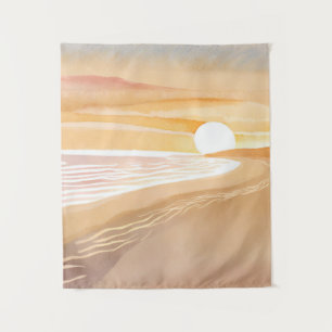 Strand Sonnenuntergang Aquarell Schönes Gelb Wandteppich