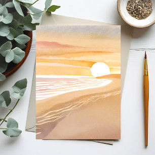 Strand Sonnenuntergang Aquarell   Schönes gelbes U Postkarte