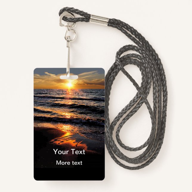 Strand-Sonnenuntergang-Geschäft oder inspirierend Ausweis (Vorderseite mit Schlüsselband)