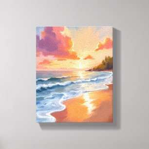 Strand Sonnenuntergang Golden Hour Aquarellmalerei Leinwanddruck