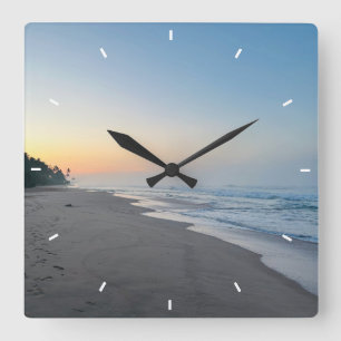 Strand Sonnenuntergang Ozean Küsten Dekor Tropisch Quadratische Wanduhr