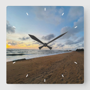 Strand Sonnenuntergang Ozean Küsten Dekor Tropisch Quadratische Wanduhr