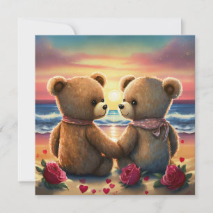 Strand Sonnenuntergang Valentinstag Teddybären Feiertagskarte