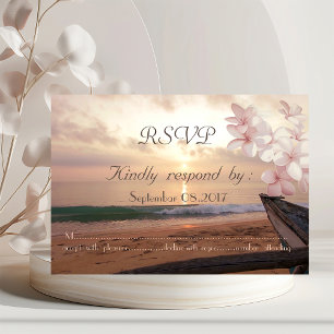 Strand-Sonnenuntergangs-Hochzeit, Plumeria RSVP Einladung
