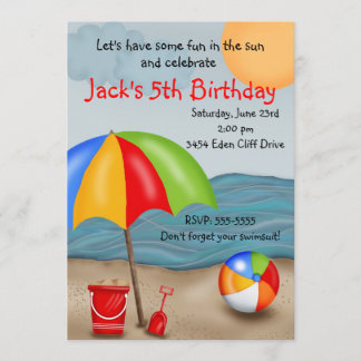 Strand-Spaß-Geburtstags-Einladungen Einladung
