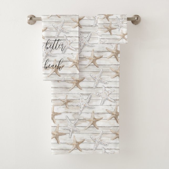 Strand Starfish am Strand personalisierter Badhandtuch Set (Insitu)