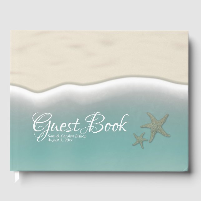 Strand Starfish, Blue Sea Water Ozeane Sand Hochze Gästebuch (Vorderseite)