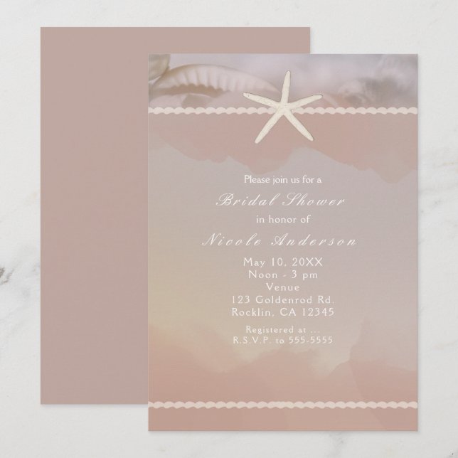 Strand Starfish Taupe Tan Elegante Einladungen (Vorne/Hinten)
