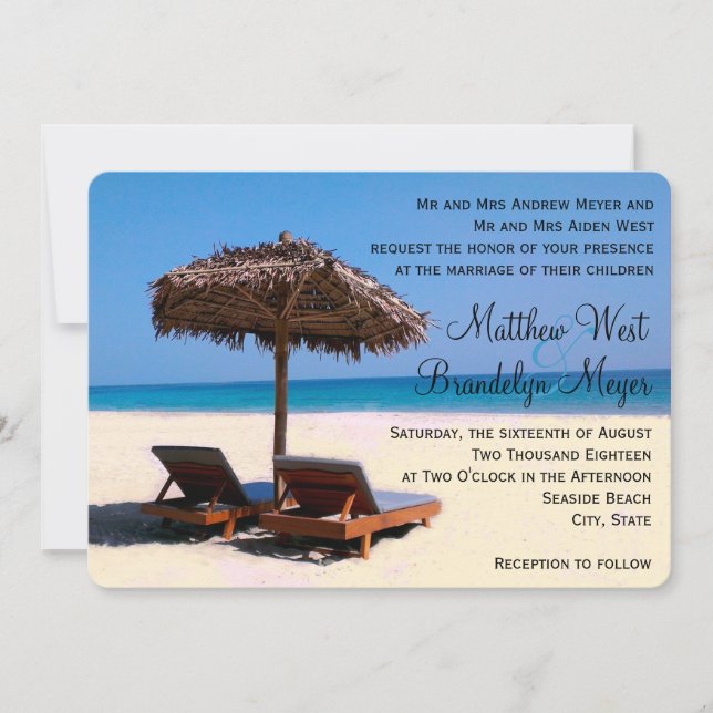 Strand-Stuhl-Hochzeit in Urlaubsorts-Einladung Einladung (Vorderseite)