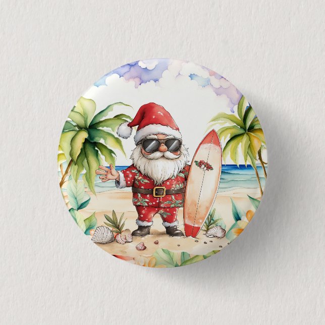 Strand-Surf-Weihnachtsfeier mit dem Weihnachtsmann Button (Vorderseite)