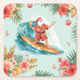 Strand-Surf-Weihnachtsfeier mit dem Weihnachtsmann Rechteckiger Pappuntersetzer
