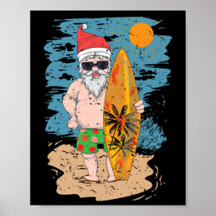 Strand Surfen Weihnachtsmann Lustiger Sommer Hawai Poster