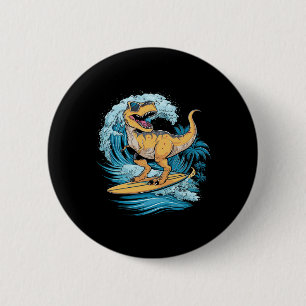 Strand Surfende Dinosaurier T-Rex Surfer  Button