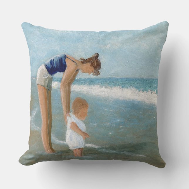 Strand-Szene mit Mutter und Baby Kissen (Vorderseite)