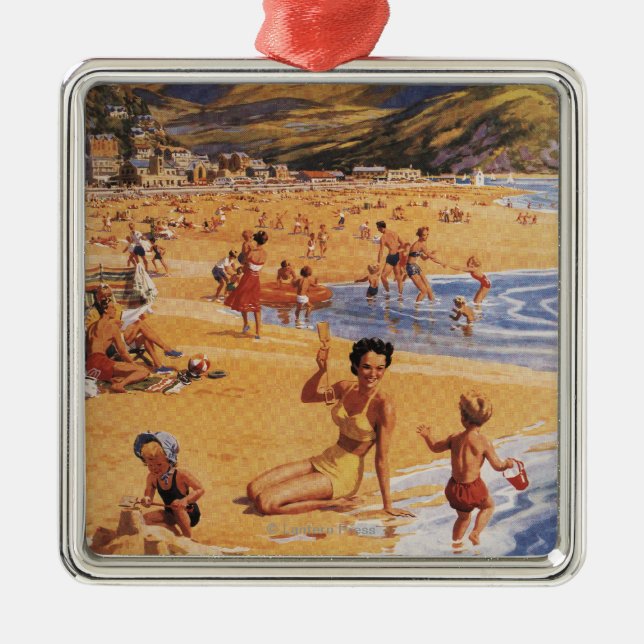 Strand-Szenen-Mutter und Kinder British Rail Ornament Aus Metall (Vorne)