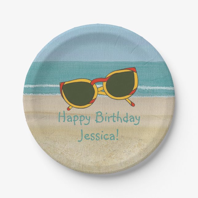 Strand-Szenen-Sonnenbrille-personalisierte Pappteller (Vorderseite)