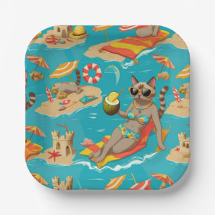 Strand-Thema für Siamese-Katzenliebhaber-Party Pappteller