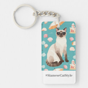 Strand-Thema für Siamese-Katzenliebhaber Schlüsselanhänger