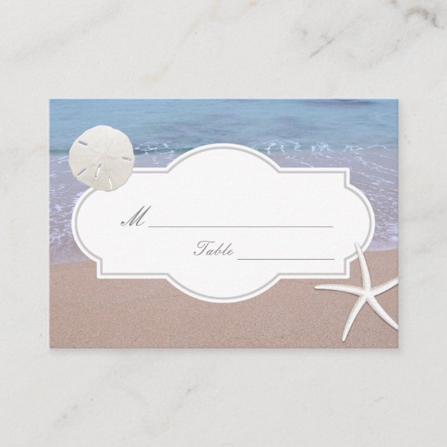 Strand Thema Sand Dollar & Starfish Hochzeitssitze Platzkarte (Vorderseite)
