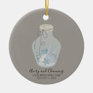 Strand-Thema "Unser Hochzeitstag" mit Muscheln  Keramik Ornament