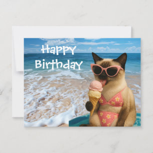 Strand-Themen Geburtstag für Katzenliebhaber Postkarte