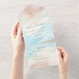 Strand-Themen-Hochzeitseinladung in einem All In One Einladung