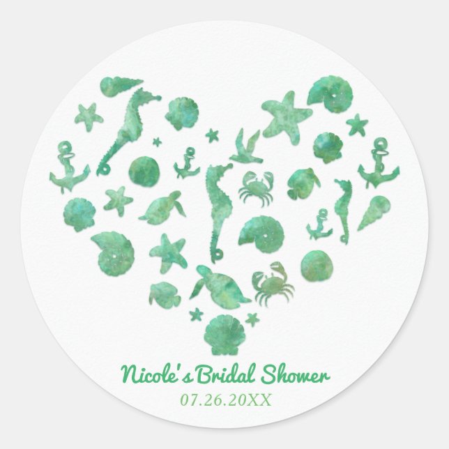 Strand Things Green Watercolor Modernes Gastgesche Runder Aufkleber (Vorderseite)