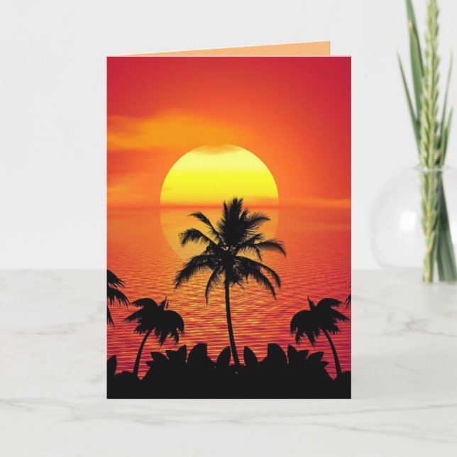 STRAND TROPICAL SUNSET KUNST SCHÖNE GEBURTSKARTE KARTE (Vorderseite)