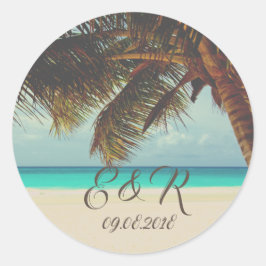Strand tropisch, Palm Runder Aufkleber