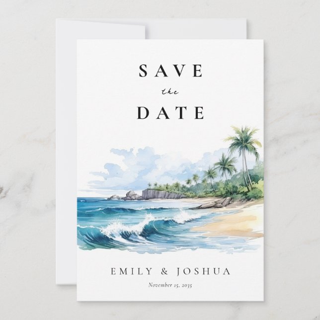Strand tropische Wasserfarbe Save The Date (Vorderseite)