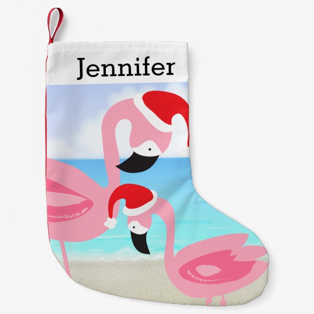 Strand-tropische Weihnachtsflamingo-Vögel Kleiner Weihnachtsstrumpf (Vorderseite)