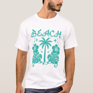 Strand Tropischer Palmbaum Hibiskus Monstera Blätt T-Shirt