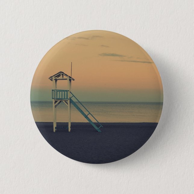 Strand-Turm-Sonnenuntergang Button (Vorderseite)