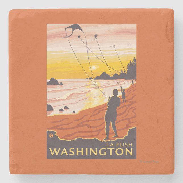 Strand u. Drachen - La-Stoß, Washington Steinuntersetzer (Vorderseite)