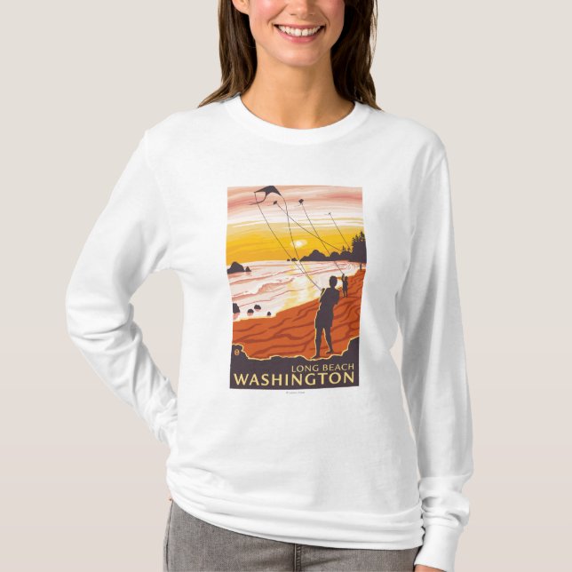Strand u. Drachen - Long Beach, Washington T-Shirt (Vorderseite)