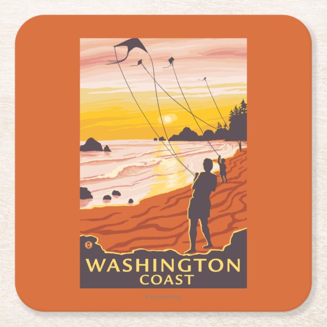 Strand u. Drachen - Washington-Küste Rechteckiger Pappuntersetzer (Vorderseite)