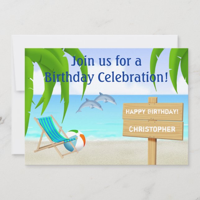 Strand und Ozean Einladung zum Geburtstag (Vorderseite)