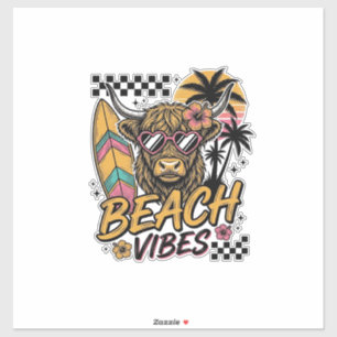 Strand-Vibes Highland-Kuh Sommer-Vektor-Art_1 Aufkleber