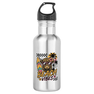 Strand-Vibes Highland-Kuh Sommer-Vektor-Art_1 Edelstahlflasche